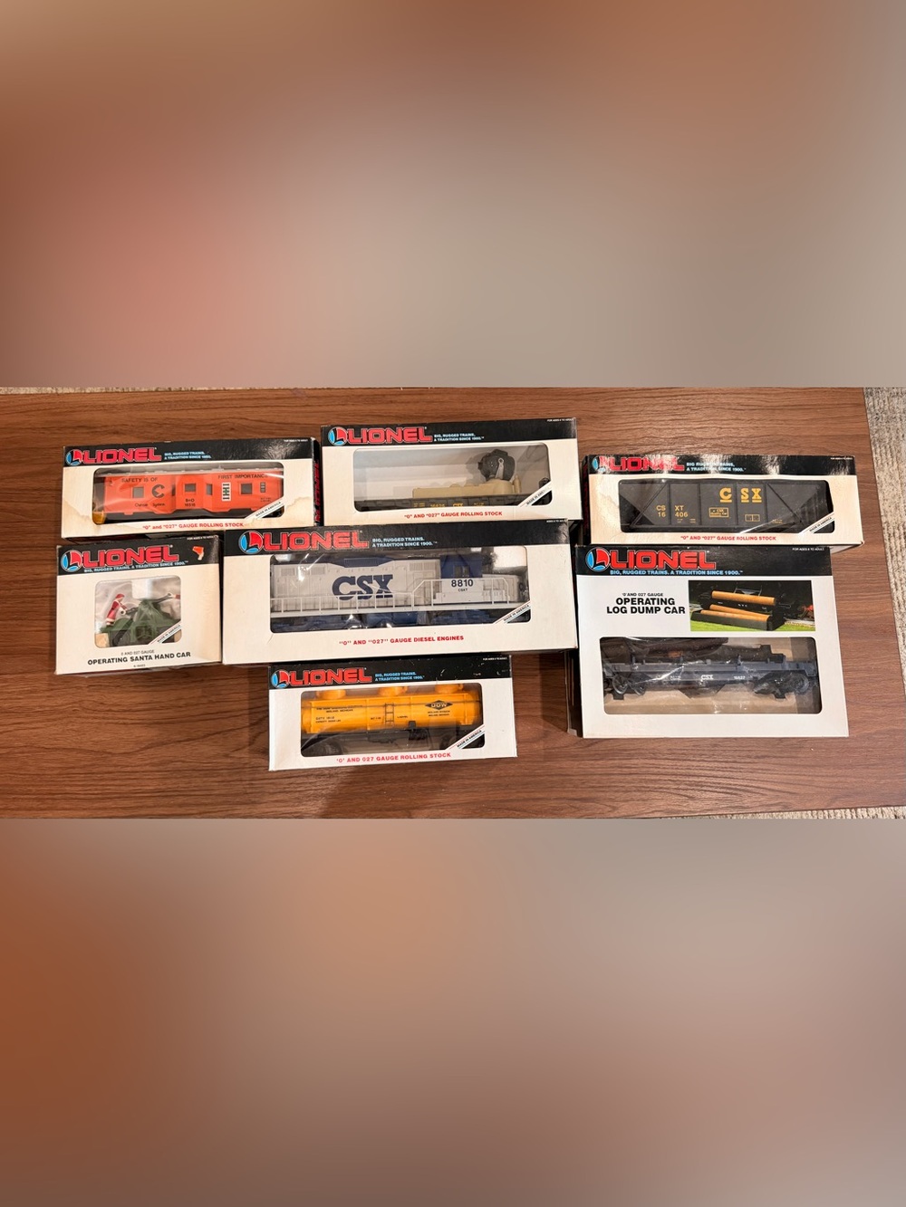 VTG Lionel CSX Train Set of 7 Items - Log Dump Car, SD-18 Diesel Locomotive, etc